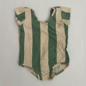 Alice + Ames Scoop back Green and Cream Striped Kids Leotard